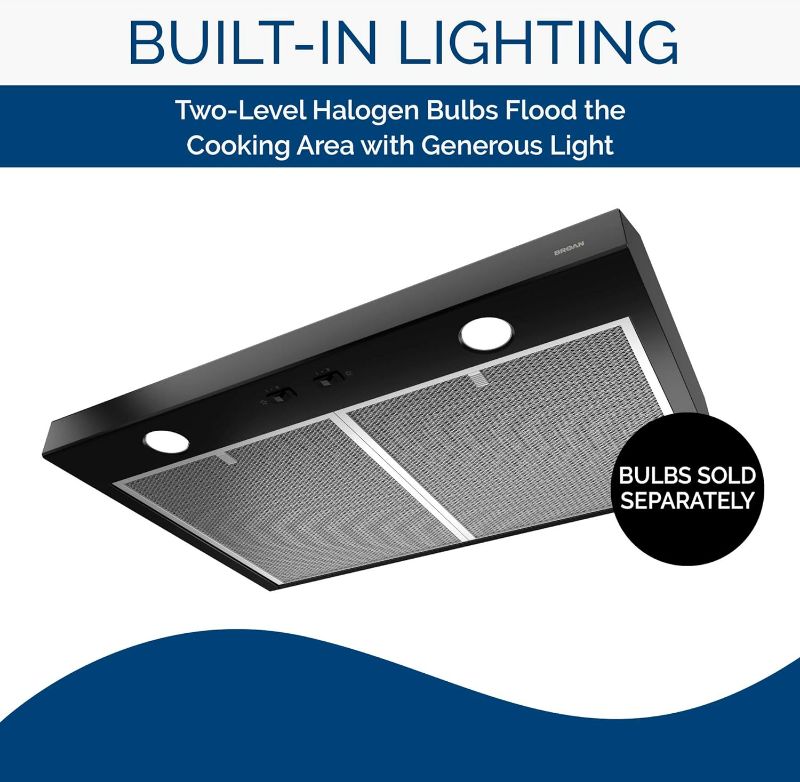 Photo 5 of (READ FULL POST) Broan-NuTone BCSD136BL Glacier Range Hood with Light, Exhaust Fan for Under Cabinet, Black, 36-inch 36-Inch Hood Black