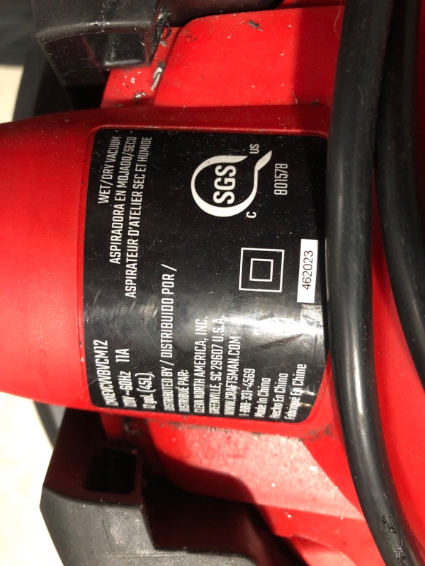 Photo 5 of ***NONREFUNDABLE - NOT FUNCTIONAL - FOR PARTS ONLY - SEE COMMENTS***
CRAFTSMAN Detachable Blower 12-Gallons 6-HP Corded Wet/Dry Shop Vacuum with Accessories Included