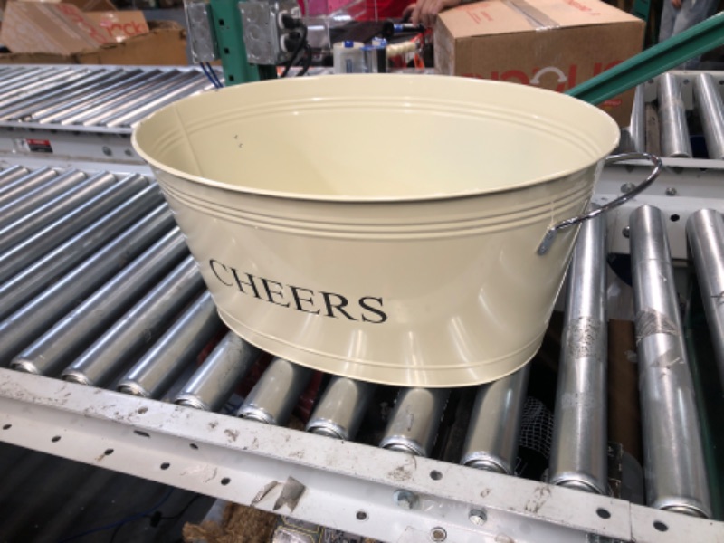 Photo 2 of Twine Rustic Farmhouse Decor Ice Bucket & Galvanized Cheers Beverage Tub for Parties, 6.3 Gallons, Cream
