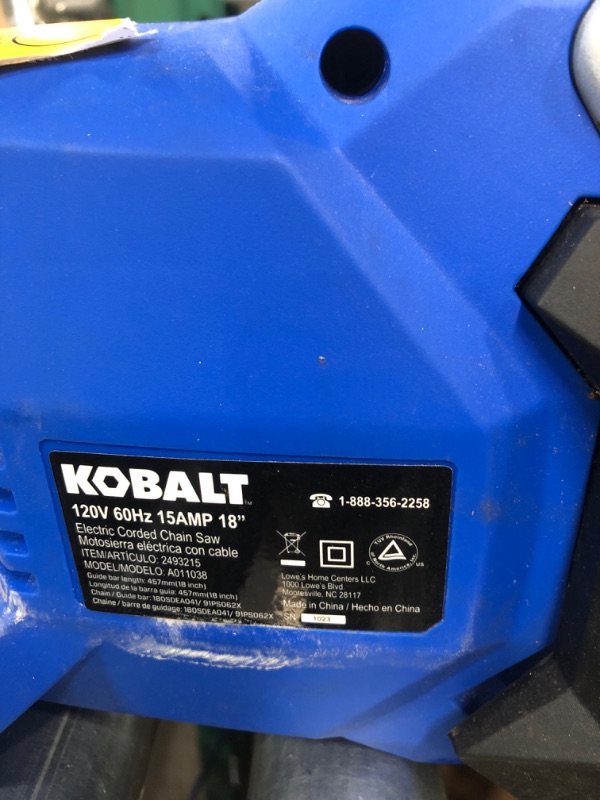 Photo 3 of Kobalt A011038 18-in Corded Electric 15 Amp Chainsa