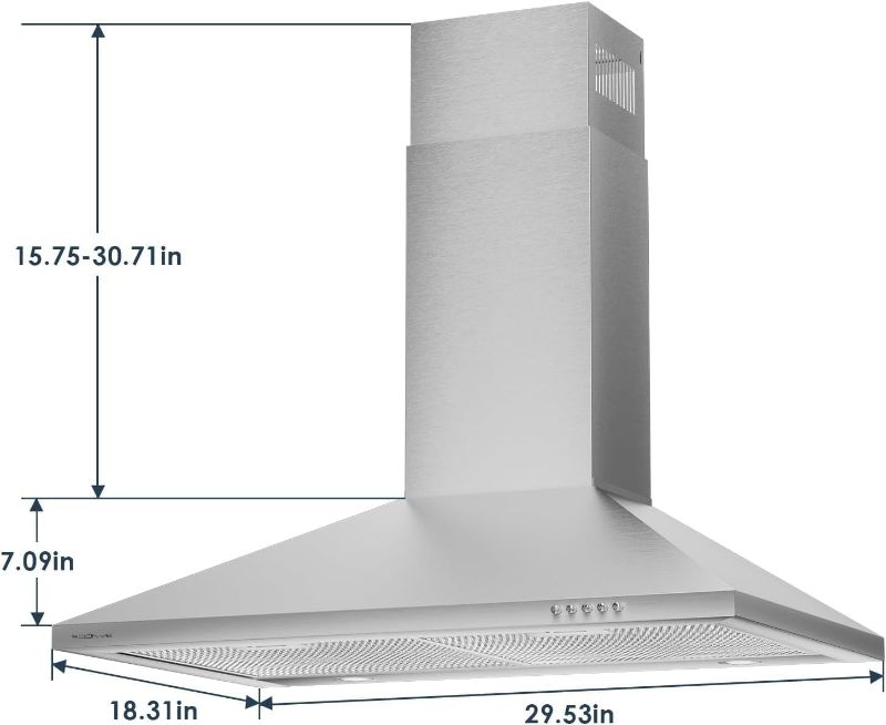 Photo 6 of (READ FULL POST) SOONYE 450 CFM Stainless Steel Wall Mount Vent Hood with 3 Speed Exhaust Fan,5-Layer Aluminum Filters, Convertible to Ductless, 30 inches 