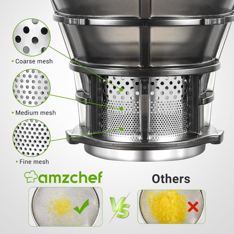 Photo 4 of (READ FULL POST) Masticating Juicer,AMZCHEF Self Feeding Slow Juicer with 5.3inch(135mm) Grey Silver