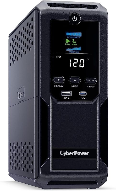 Photo 1 of CyberPower CP1500AVRLCD3 Intelligent LCD UPS System, 1500VA/900W, 12 Outlets, 2 USB Ports, AVR, Mini Tower, Black 