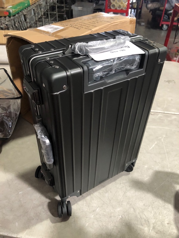 Photo 1 of ***USED - DEFAULT CODE IS 0-0-0***
TRAVELKING Multi-size All Aluminum Hard Shell Luggage Case Carry On Spinner Suitcase Grey 20"