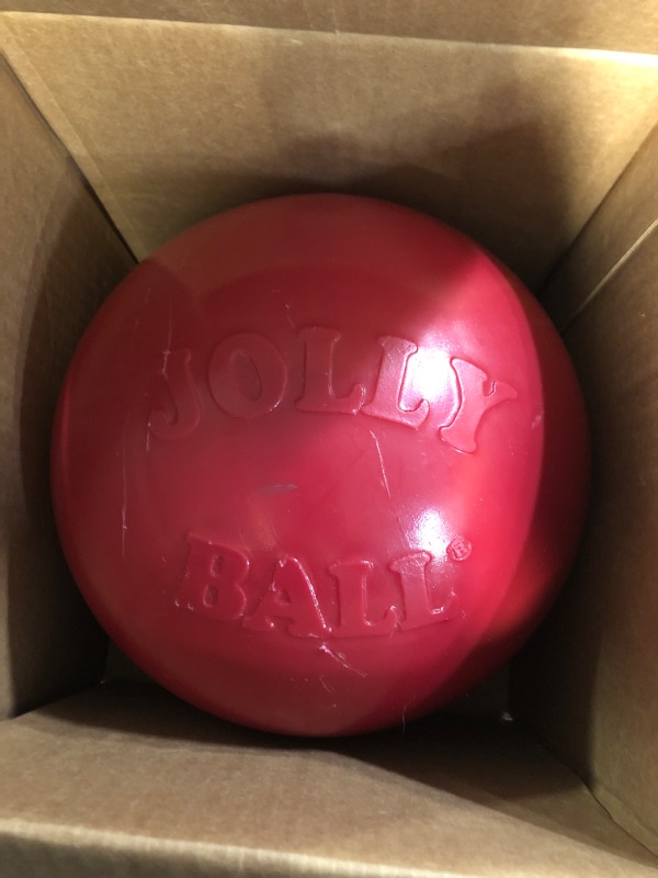 Photo 2 of **PREV USED** MINOR DAMAGE**
Jolly Pets Push-n-Play Ball Dog Toy, 10 Inches/Large, Red (310 RD) 10 Inches/Large Red