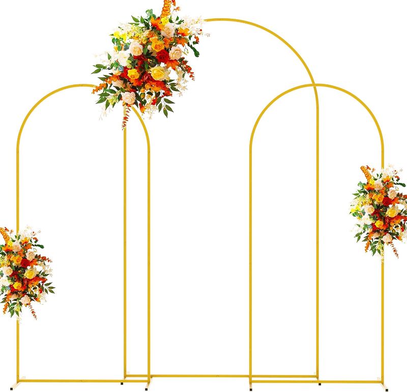 Photo 1 of **GENERAL POST** ROUGH MEASUREMENTS**
Metal Arch Backdrop Stand Gold Wedding Arch Stand Set of 3 (7.2FT,6FT,6FT) Square Arched Frame for Birthday Party Graduation Ceremony Decoration GOLD 