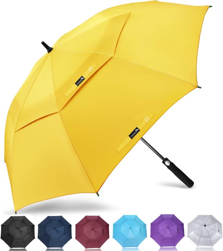 Photo 1 of  Golf Umbrella 54/62/68 Inch, Large Windproof Umbrellas Automatic Open Oversize Rain Umbrella with Double Canopy for Men - Vented Stick Umbrellas yellow 51 Inch