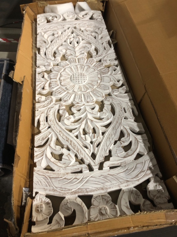 Photo 3 of (READ FULL POST) Benzara Floral Hand Carved Wooden Wall Plaque, Set of Three, Antique White Rectangle White