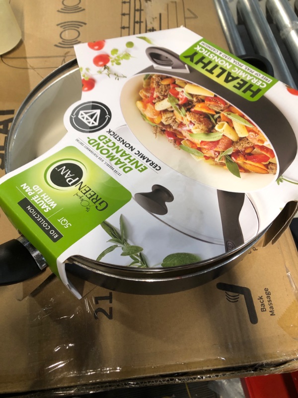 Photo 2 of **PREV USED **
GreenPan Rio Healthy Ceramic Nonstick 5QT Saute Pan Jumbo Cooker with Helper Handle and Lid, PFAS-Free, Dishwasher Safe, Black Black Cooker