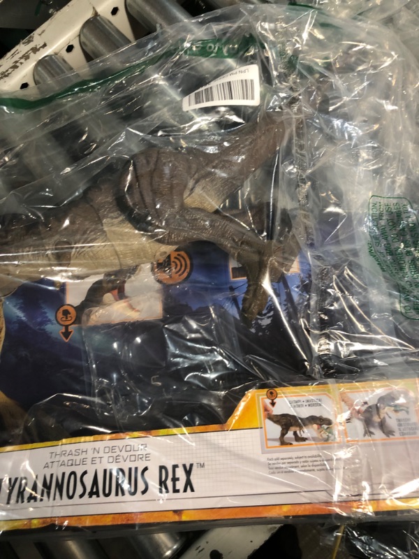 Photo 2 of ?Jurassic World Dominion Dinosaur T Rex Toy, Thrash ‘N Devour Tyrannosaurus Rex Action Figure 