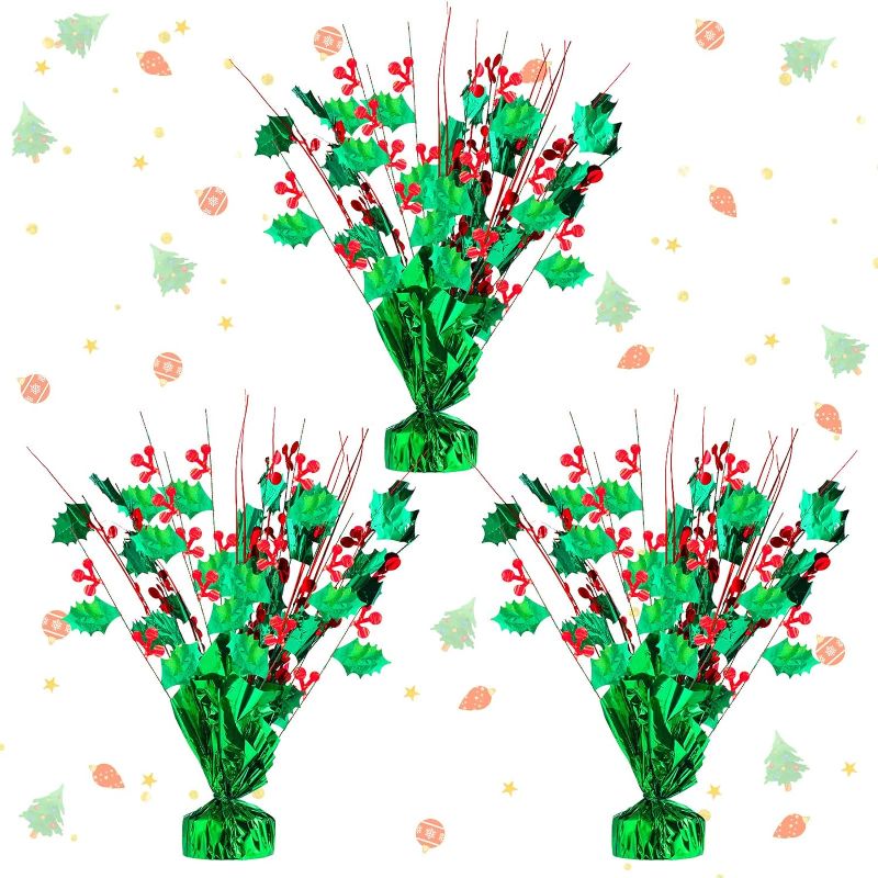 Photo 1 of 3 Pcs Christmas Table Decorations Berry Branches Table Centerpieces Foil Spray Christmas Centerpiece for Table Green Foil Glitter Artificial Berry Branches for Xmas Christmas Party Supplies