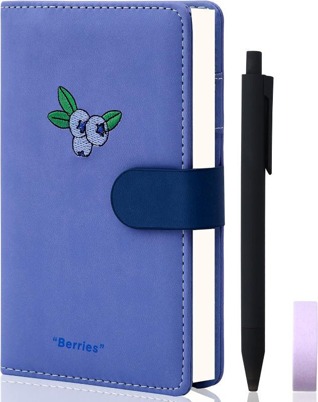 Photo 1 of Yoment Cute Pocket Notebook Leather Diary with Pen Fruit Mini Hardcover Notebook A6 Leather Berry Journal for Girl Boy Notebooks for Note Taking Refillable Journal, Purple Berry Purple Berries