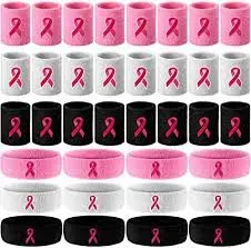 Photo 1 of 36 Pcs Breast Cancer Awareness Sweatbands Set Pink Ribbon Awareness Sport Headbands Includes 24 Pcs Athletic Wrist Bands 12 Pcs Head Sweat Bands for Women Awareness Month Pink, Black, White