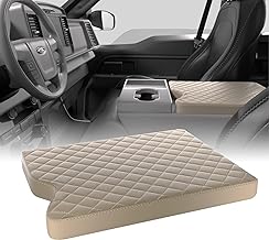 Photo 1 of qzhiren Center Console Cover for 2015-2023 Ford F150, 2017-2023 F250 F350 F450 with 40/20/40 Jump Seat,Leather Armrest Cover Center Console Pad Middle Console Cover Armrest Box Cover(Beige)