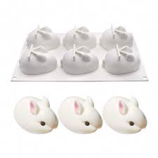 Photo 1 of 6 Cavity 3D Rabbit Mousse Cake Baking Pan Easter Day Bunny Silicone Mold for French Dessert Soap Lotion Bar Cupcake Butter Jelly Jello Ice Cube Tray Plaster
