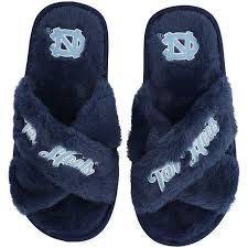 Photo 1 of FOCO Womens NCAA College Team Script Wordmark Fuzzy Cross Slide Slippers North Carolina Tar Heels 9-987 Team Color