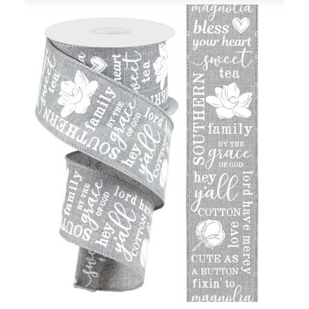 Photo 1 of 2.5 X10yd Southern Charm on Royal-White Print on Grey Wired RibbonTR80040-10
