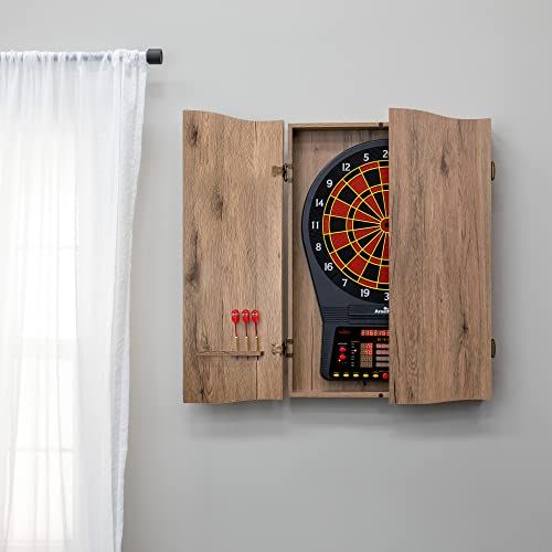 Photo 2 of DMI Sports Tan CricketPro Dartboard Cabinet | Designed for Arachnid 15.5” CricketPro 900, 800, 750, 650 Electronic Dartboards | Does Not Include Dar
