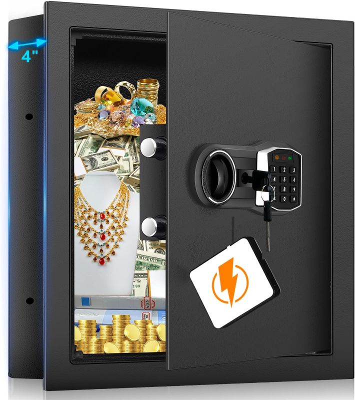 Photo 1 of 17.72" Tall Fireproof Wall Safes Between the Studs, in Wall Safe Between Studs with Numeric Keypad and Spare Keys, Wall Safe for Passports Money Jewelry Firearms
