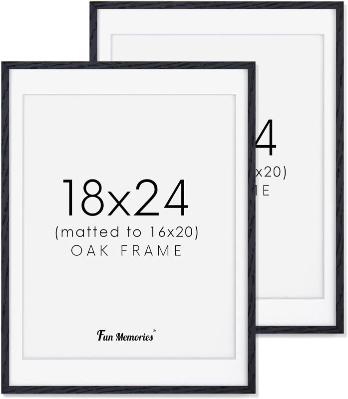 Photo 1 of 18x24 Picture Frame in Black Set of 2, 18x24 Wood Poster Frame, Solid Oak Wood Picture Frame 18 x 24 with Tempered Glass, 18x24 Frame Matted to 16x20, Black 18x24 Frame for Canvas Paintings
