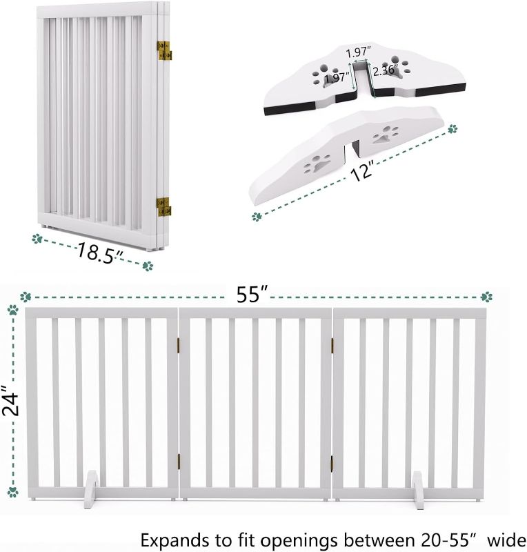 Photo 3 of (NON-REFUNDABLE) Mino Kesper Freestanding Dog Gates for The House Folding Pet Gate Indoor with 2PCS Support Feet Wooden Dog Gate for Stairs Extra Wide Dog Gate 3 Panel