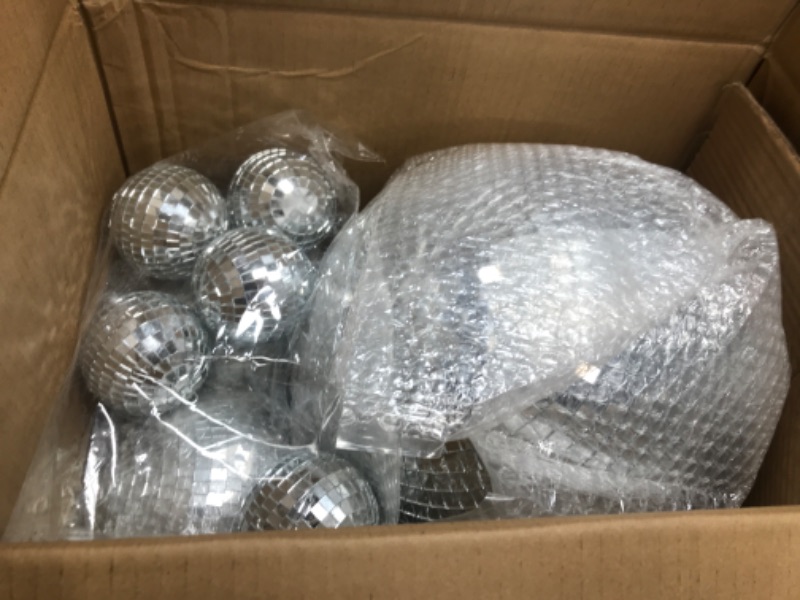 Photo 1 of 16 Inch Large Mirrorball Prop Decorations, Hanging Ring Disco Ball, 70's 80's 90's Silver Rotating Glass for Bar DJ Club Stage Lighting Holiday Easter Party Birthday Wedding Home Business Events
