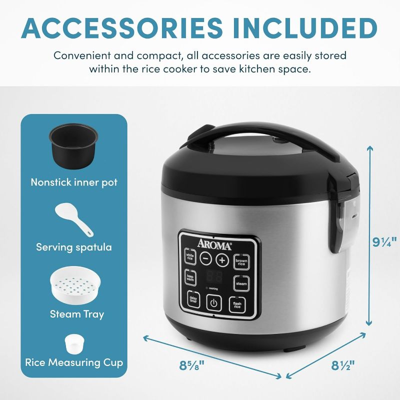 Photo 4 of (READ FULL POST) Aroma Housewares ARC-914SBD Digital Cool-Touch Rice Grain Cooker and Food Steamer, Stainless, Silver, 4-Cup (Uncooked) / 8-Cup (Cooked) Basic