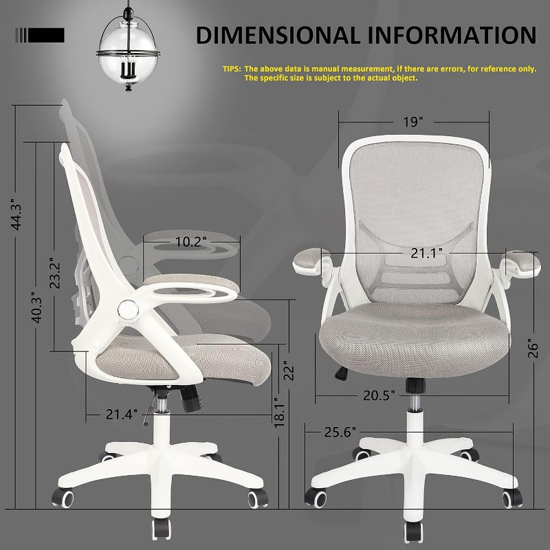 Photo 4 of (NON-REFUNDABLE) Office Chair Ergonomic Mesh Swivel Computer Task Desk Chair Comfortable, Flip-up Arms, Adjustable Height (Grey) without headrest Grey