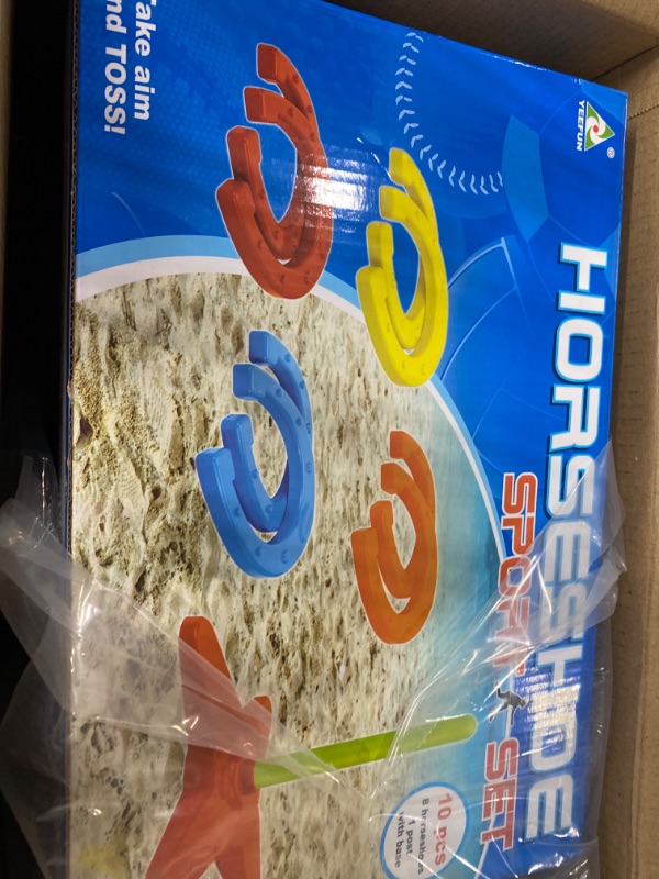 Photo 2 of 60 Pieces Horseshoes Outside Game and Ring Toss Horseshoes Game Plastic Horseshoe and Ring Toss Game Set Includes 24 Ring Toss 32 Horseshoe 4 Plastic Dowels with Base for Outdoor Games