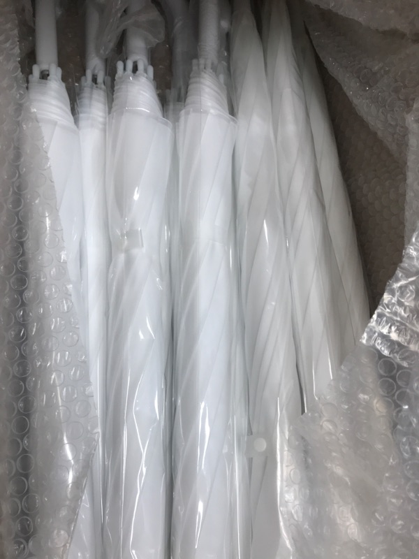 Photo 1 of 12 Pcs White Wedding Bubble Umbrellas Bulk Wedding Style Stick Umbrellas Clear Bubble Umbrella with J Hook Handle Auto Open Windproof Stick Umbrellas for Wedding Bridal Parties