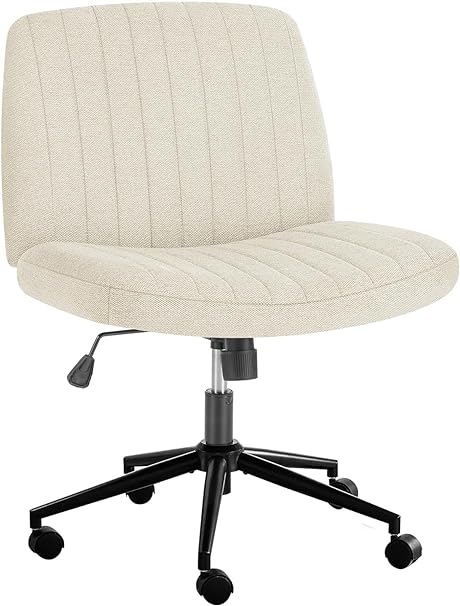 Photo 1 of DOSSMBOLA Criss Cross Desk Chair, Armless Office Chairs with Wheels, Cross Legged Chair with Wide Seat, Height Adjustable, Office Chair for Home/Office/Make Up/Bed Room - Beige Fabric
