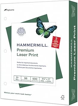 Photo 1 of Premium Laser Print Paper, 98 Bright, 3-Hole, 24 lb Bond Weight, 8.5 x 11, White, 500/Ream
