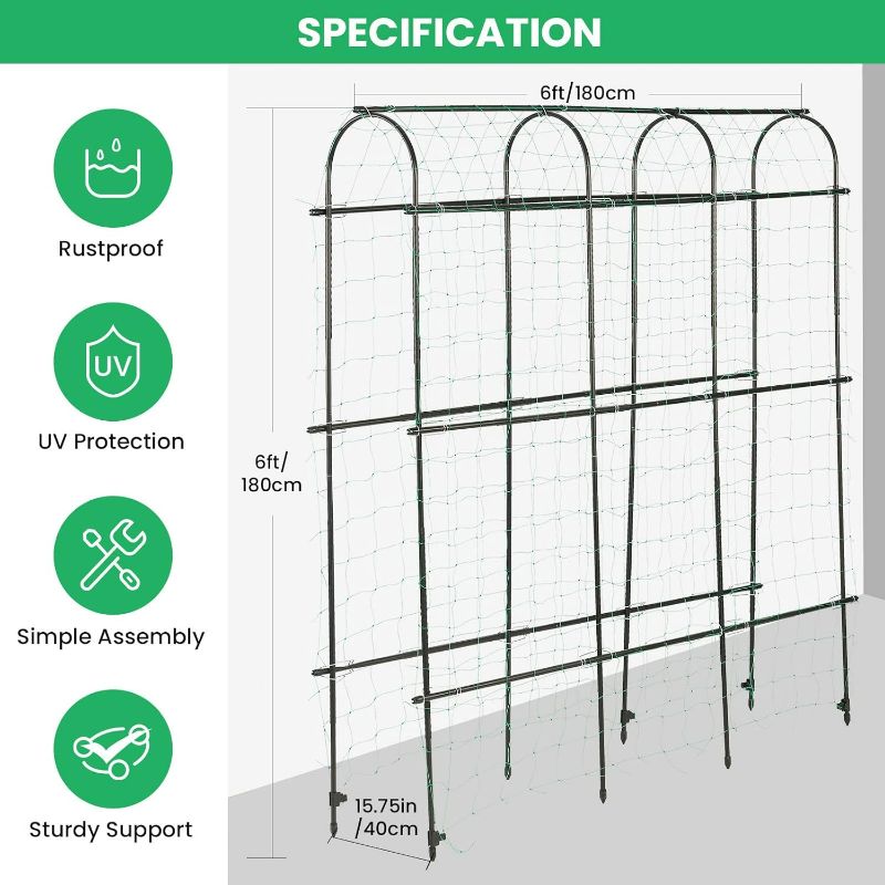 Photo 3 of (READ FULL POST) Lalahoni Garden Cucumber Trellis Large 6ft Tall Metal Trellis for Climbing Plants Support Vegetable Peas Fruit Vine Outdoor A-Frame Trellis, Nylon Garden Netting Included, Lightweight, Black
