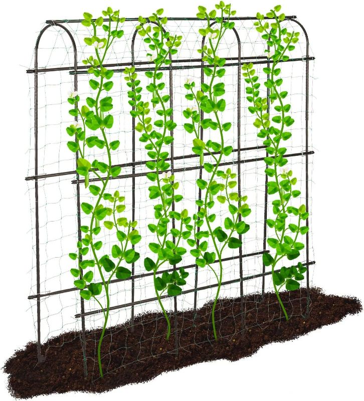 Photo 1 of (READ FULL POST) Lalahoni Garden Cucumber Trellis Large 6ft Tall Metal Trellis for Climbing Plants Support Vegetable Peas Fruit Vine Outdoor A-Frame Trellis, Nylon Garden Netting Included, Lightweight, Black
