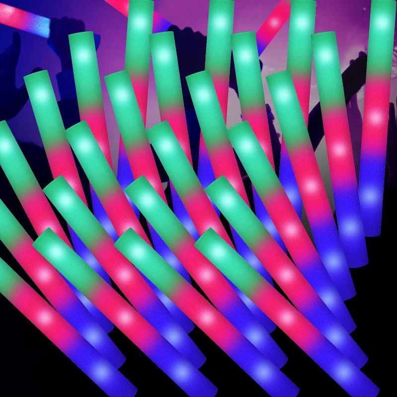 Photo 1 of 100 PCS LED Foam Sticks, Bulk Foam Glow Sticks with 3 Modes Colorful Flashing, Glow in Dark Party Supplies, Glow Stick Party Pack for Wedding, Raves, Concert,Camping, Sporting Events, Pool Party
