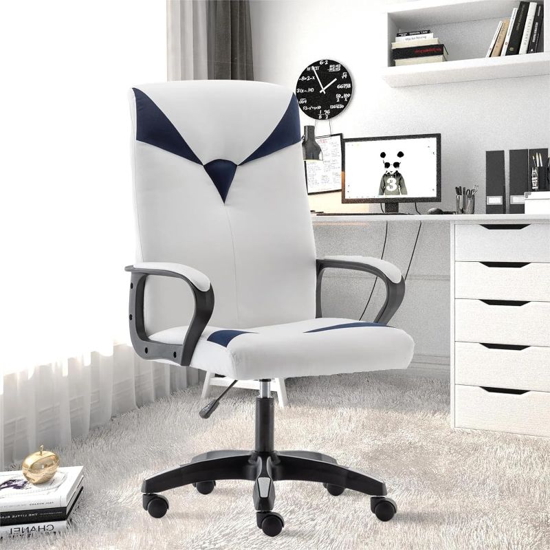 Photo 1 of Zanzio Padded Home Office Task Chairs High Back, Navy Blue/White
