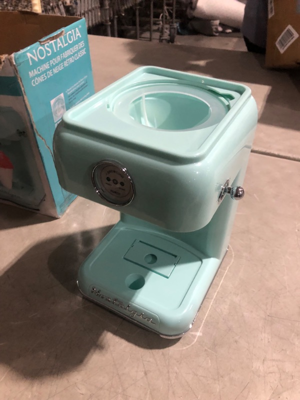 Photo 6 of ***USED - MISSING PARTS - UNTESTED - SEE COMMENTS***
Nostalgia Retro Table-Top Snow Cone Maker, Vintage Shaved Ice Machine Includes 1 Reusable Plastic Cup, Aqua