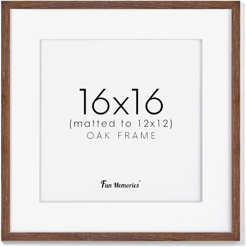 Photo 1 of 16x16 Wood Frame, Solid Oak Wood Square Picture Frame 16 x 16, 16"x16" Frame Matted to 12x12, Minimalist Wooden Frame 16x16, Suqare 16 x 16 Poster Frame Art Frame for Wall Walnut 16x16 - 1P