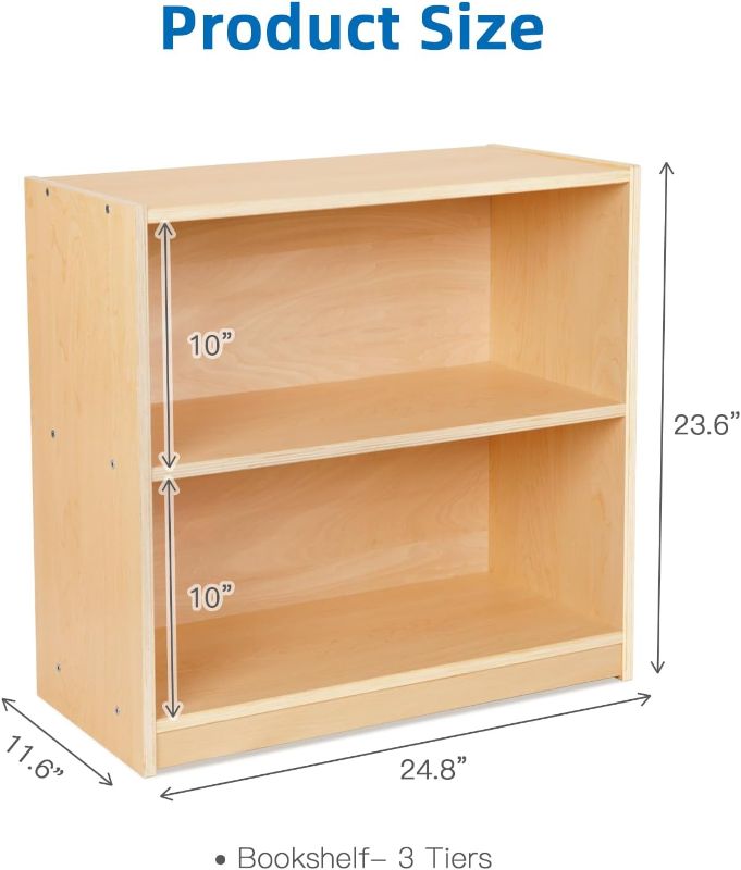 Photo 3 of (READ FULL POST) Montessori Shelf and Toy Storage, Compact Toddler Bookshelf for Small Space, Wooden Storage Cabinet Shelves and Kids Bookcase for Classroom, Kindergarten, Kids Room, Playroom. Montessori Shelf and Toy Storage - 3 Tier