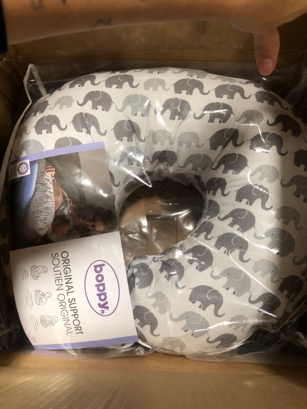 Photo 2 of Boppy Original Nursing Support, Gray Elephants Plaid, Ergonomic Breastfeeding, Bottle Feeding, and Bonding, with Removable Cover, Machine Washable, FKA Nursing Pillow