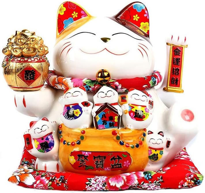 Photo 1 of ** SEE COMMENT***Chinese Feng Shui White Lucky Waving Cat Figure with Moving Arm Maneki Neko Waving Fortune Cat L34W23H29cm , 2