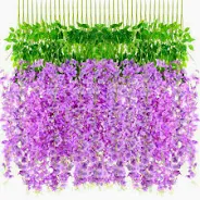 Photo 1 of 108 Pack 43.2 in/ 3.6 ft Artificial Fake Wisteria Hanging Flowers Wisteria Faux Flowers Garland Silk Wisteria Vine Rattan Long Hanging Flowers String for Home Outdoor Wedding Party PURPLE