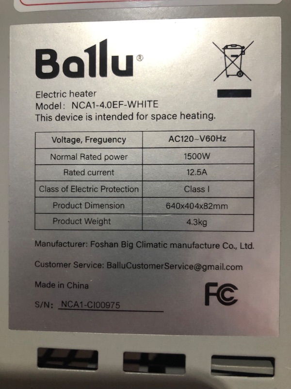 Photo 6 of ***USED - MISSING LEGS AND REMOTE - DOESN'T POWER ON - UNABLE TO TROUBLESHOOT***
Ballu Convection Panel Space Heaters,Whole Room Heater for Indoor Use with Smart Thermostat,Remote,24h Timer,Eco,Portable Standing and Wall Mount,1500W Electric Space Heaters