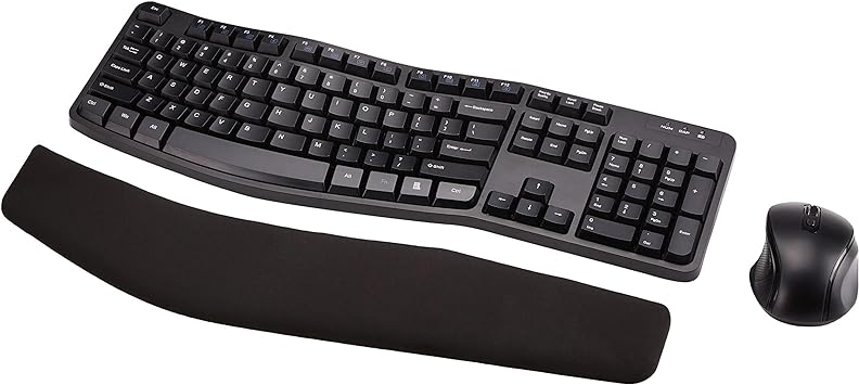 Photo 2 of Amazon Basics Ergonomic Wireless Keyboard Mouse Combo - QWERTY - Black