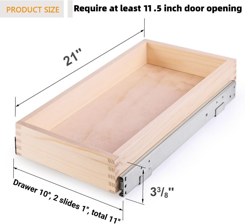 Photo 3 of (READ FULL POST) Pull Out Cabinet Drawer, 11”W x 21”D Soft Close Slide Out Wood Drawer Storage Organizer for Kitchen, Requires At Least 11.5” Cabinet Opening, Finished, Bottom Assembly
