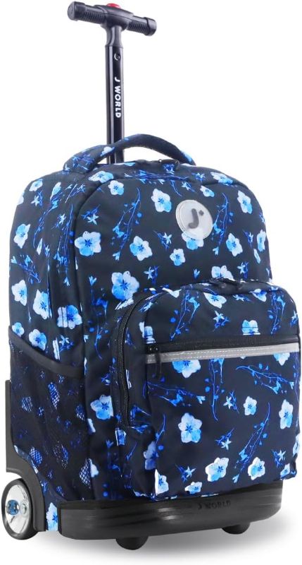 Photo 1 of floral blue rolling backpack 