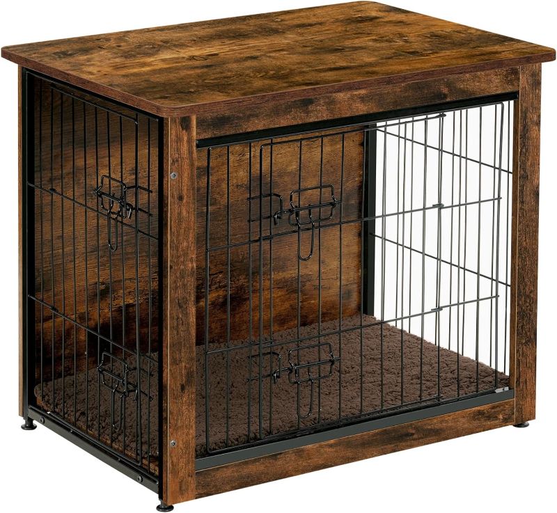 Photo 1 of (READ FULL POST) DWANTON Dog Crate Furniture with Cushion, Wooden Dog Crate with Double Doors, Dog Furniture, Dog Kennel Indoor for Small/Medium/Large Dog?End Table, Small, 27.2" L, Rustic Brown
