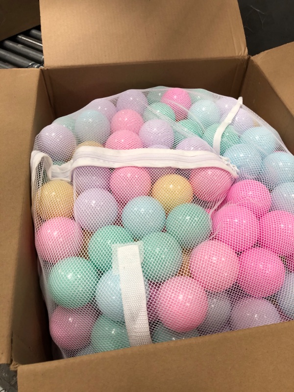 Photo 2 of Amazon Basics BPA Free Crush-Proof Plastic Ball Pit Balls with Storage Bag, Toddlers Kids 12+ Months, 6 Pastel Colors - Pack of 400 6 Pastel Colors 400 Balls