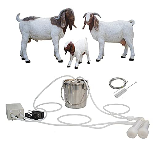 Photo 1 of 3L Goat Pulsation Vacuum Electric Milking Machine, Automatic Portable Pulse Breast Pump with 2 Teat Cups Stainless Steel Bucket for Goat.
