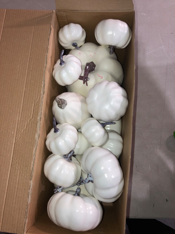 Photo 2 of (READ FULL POST) FUNARTY 16pcs White Pumpkins Thanksgiving Decorations Artificial Pumpkins Set Fall Decorative Assorted Fake Pumpkin for Harvest Halloween Party Home Decor